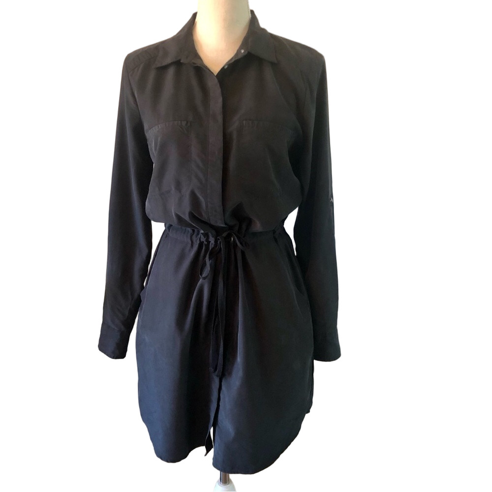 Lou & Grey Charcoal Shirtdress size small long-sleeved drawstring waist